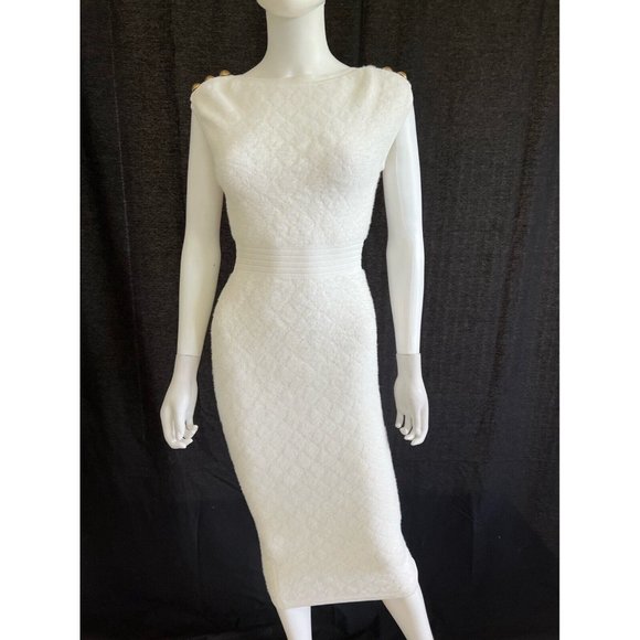 NWT Balmain Women Midi Dress Sleeveless Bodycon White Size 36